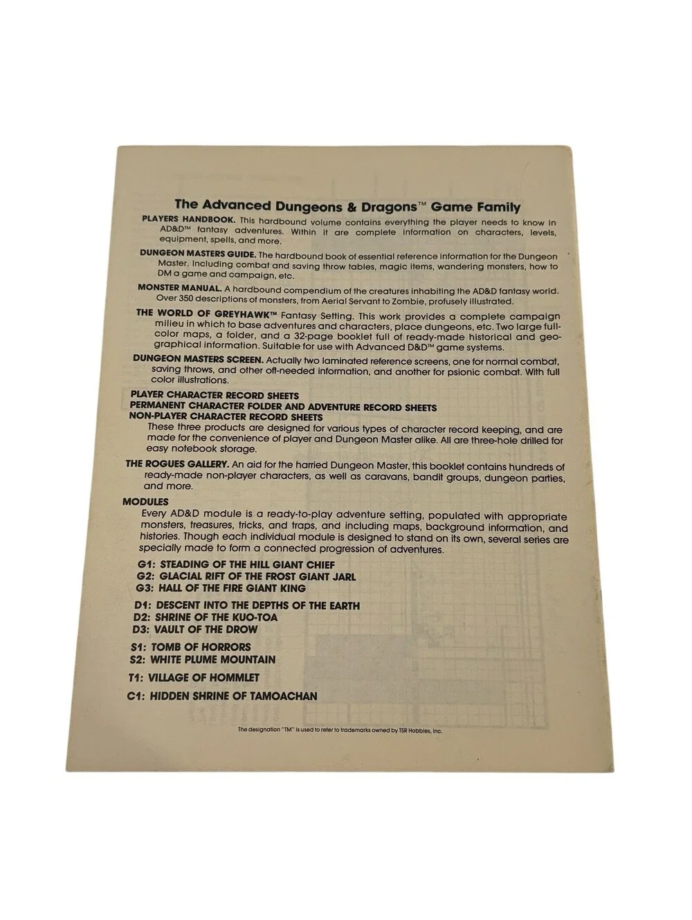 Tsr ad&d 1st